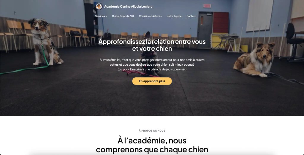 Nous avons fait la conception du site web d'Académie Canine A. Leclerc